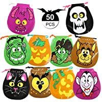 GWHOLE 50 x Bolsa de Dulces Halloween para Niños con Cordón Bolsa de Calabaza Bolso Divertido Halloween de Caramelo…